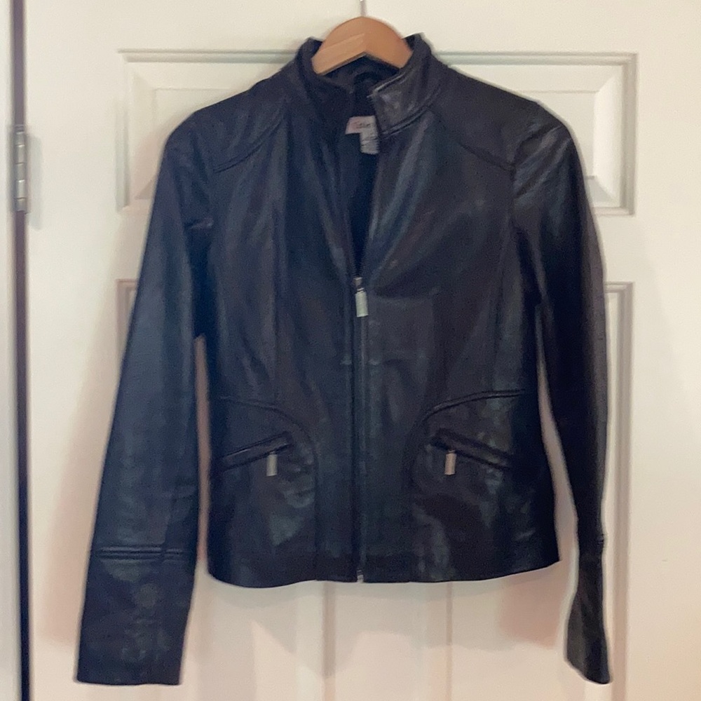 Calvin Klein dark brown leather jacket